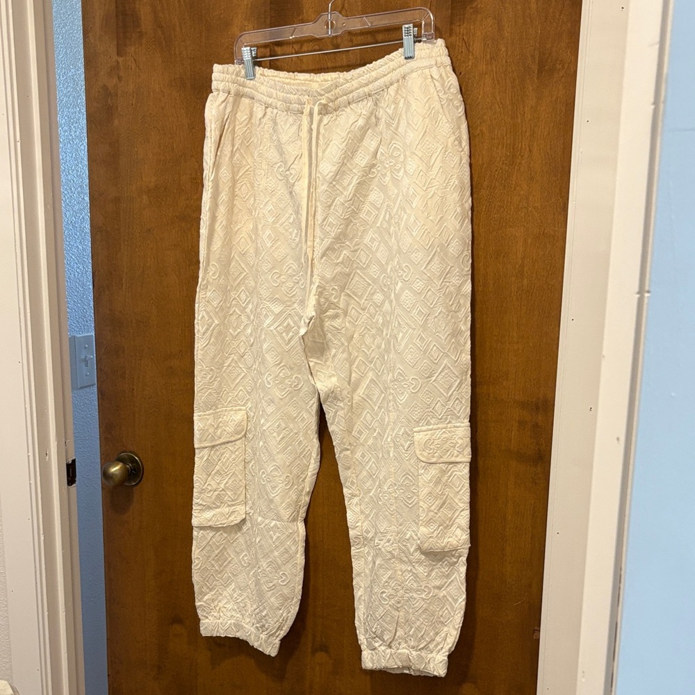 449. Jaded Gypsy Cream Embroidered Cargo Jogger Pants
